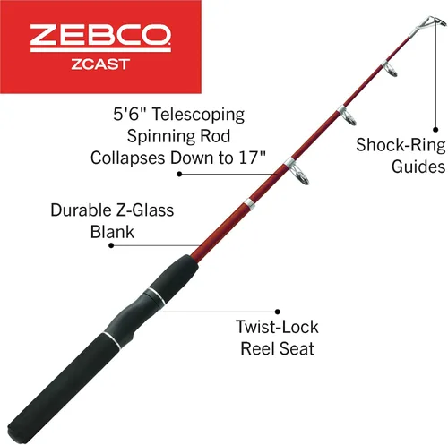 Miniatura 2 de Zebco Z-Cast - Caña de pescar giratoria duradera con vidrio Z, cómoda asa de caña de EVA, guías de anillo de choque, potencia media