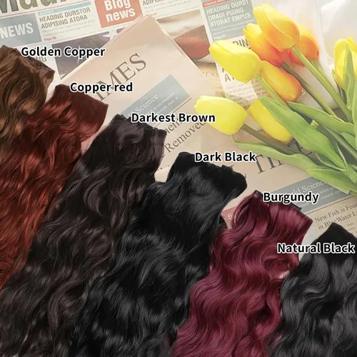 Miniatura 8 de Extensiones rubias onduladas con clip, de 18 pulgadas de largo, sintéticas, invisibles, gruesas, postizas, para mujeres, 5 piezas, rizadas, suaves