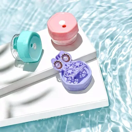 Miniatura 7 de 4 piezas manualmente limpiador de lentes de contacto Estuche de lentes de contacto Rotación portátil Contenedor de limpieza de lentes de contacto