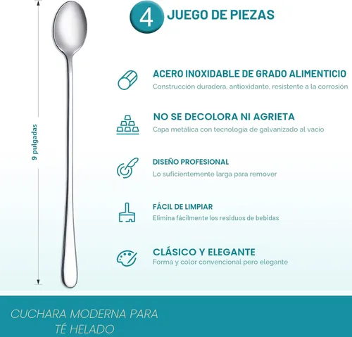 Miniatura 2 de Cucharas de mango largo para té helado, de Hiware, 9 pulgadas. Cuchara de café, de helado. Cucharas de acero inoxidable para cóctel, conjunto de.