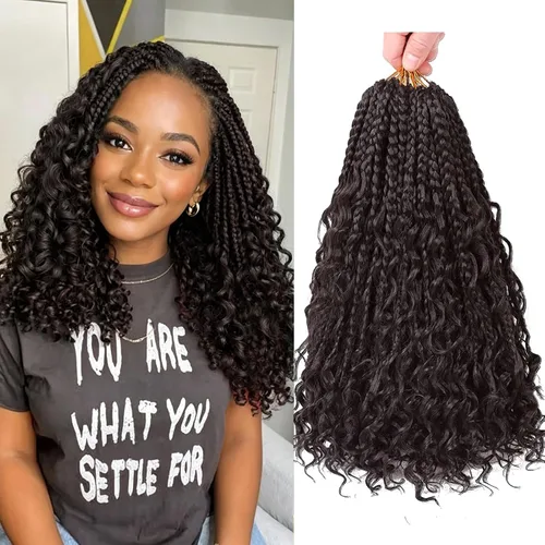 Miniatura 34 de LMZIM 18 Pulgadas Trenzas de Caja Bohemias 8 Paquetes Trenzas de Caja de Diosa Bohemia Cabello de Ganchillo con Puntas Rizadas Cabello de Ganchillo