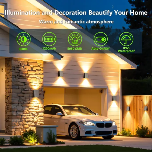 Miniatura 3 de Paquete de 6 luces solares de pared para exteriores, impermeables, arriba y abajo, 2 apliques de valla LED para casa, patio, porche, patio, jardín