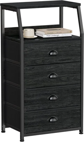 Miniatura 19 de Furnulem Cómoda negra con 5 cajones, cómoda de tela vertical para dormitorio, pasillo, entrada, habitación del bebé, organizador de armario, mesita