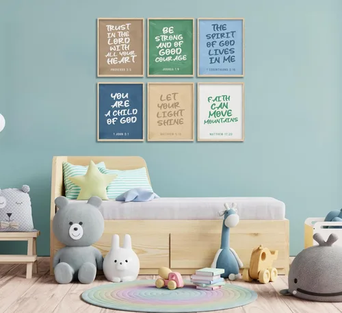 Miniatura 2 de Conjunto de 6 impresiones de pared de lona cristiana para guardería, versículos bíblicos para niños, citas inspiradoras, pintura, imagen, decoración