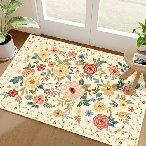 Miniatura 101 de DUKINO Alfombra de área de 6 x 9 pies, alfombra floral para sala de estar, ligera, antideslizante, lavable, alfombra de interior de pelo bajo