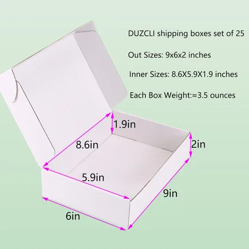 Miniatura 2 de Cajas de envío pequeñas de 9 x 6 x 2 pulgadas (paquete de 25) – Cajas de cartón corrugado blancas resistentes para pequeñas empresas, comercio Blanco