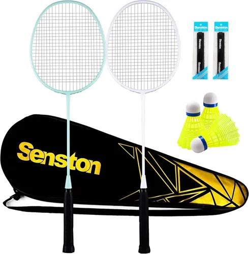 Miniatura 10 de Senston Juego de 4 raquetas de bádminton profesionales, fibra de carbono, 6 volantes, 4 agarres y bolsa para juegos de patio trasero 3.17 oz