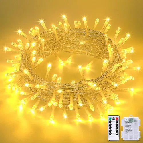 Miniatura 31 de JMEXSUSS Luces de Navidad multicolor que funcionan con pilas con 8 modos de control remoto, impermeables, 33 pies, 100 luces LED de Navidad