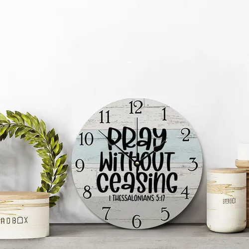 Miniatura 2 de Reloj de pared con versículo bíblico, arte religioso, reloj de madera, texto inspirador cristiano, reloj de madera rústico personalizado para ella