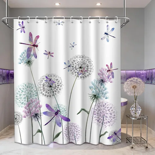 Miniatura 72 de Cortina de ducha floral para primavera y verano, flores silvestres, flores y mariposas, decoración de baño, tela impermeable con ganchos, 70