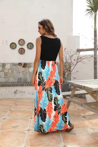 Miniatura 6 de BLUETIME - Vestido largo de verano, sin mangas, con estampado floral, estilo bohemio, para mujer (S-3XL)