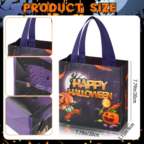 Miniatura 2 de Sweetude 50 bolsas de Halloween con asas, bolsas no tejidas para envolver regalos, suministros de fiesta, 7.9 x 7.9 x 3.15 pulgadas (espeluznantes)