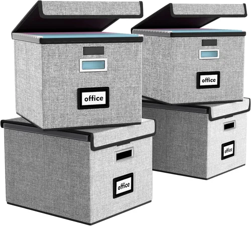 Miniatura 72 de Caja Organizadora de Archivos con Tapa, Caja Organizadora Plegable de Cuero Sintético para Carpetas Colgantes con Rieles de Plástico, Cajas (cuero)
