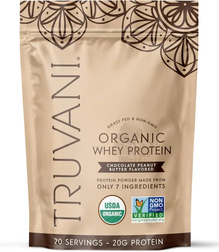Miniatura 10 de Polvo de proteína de suero orgánico Truvani Chocolate 20g de proteína de suero alimentado con hierba 20 porciones Orgánico certificado USDA