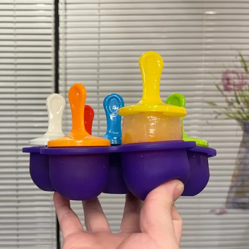 Miniatura 5 de Moldes de silicona para paletas, moldes para paletas de hielo de 7 cavidades, contenedor de almacenamiento de alimentos para bebés con tapa, Naranja