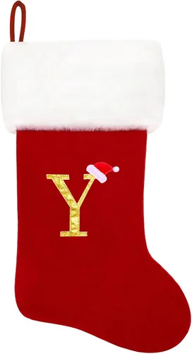 Miniatura 200 de Calcetines de Navidad bordados de 20 pulgadas con monograma, terciopelo negro con puño de felpa blanca supersuave, adornos clásicos para decoración