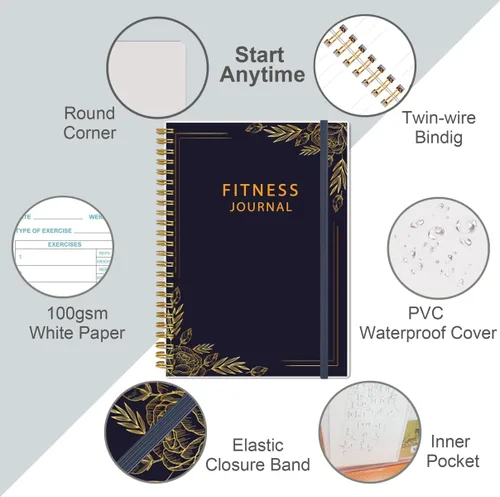 Miniatura 2 de Diario de fitness simplificado para mujeres y hombres, diario/planificador de entrenamiento A5, libro de registro de ejercicio diario para pérdida