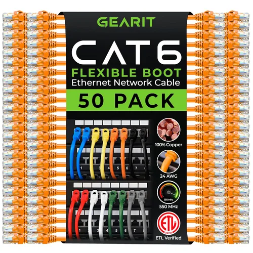 Miniatura 10 de GEARit Paquete de 50 cables de conexión Cat6 de 0.5 pies/6 pulgadas, cable Ethernet Cat 6 sin enganches, flexible y suave, serie premium, color negro