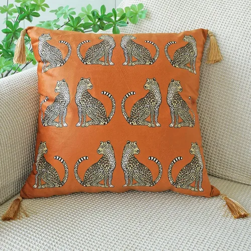 Miniatura 14 de vctops - Funda de cojín cuadrada con estampado de leopardo, super suave, de terciopelo, con diseño de animales, con borlas, funda decorativa