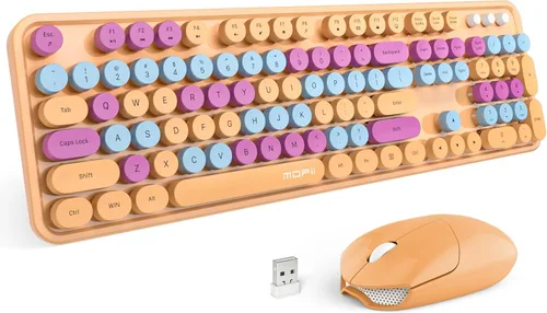 Miniatura 10 de Combo de teclado y mouse inalámbricos MOFII, teclado de tamaño completo estilo máquina de escribir con almohadilla numérica y mouse USB 2 en 1 Azul