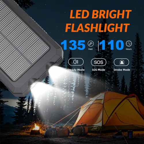 Miniatura 3 de Cargador solar de 20,000 mAh, banco de energía portátil, 4 cables para exteriores, impermeable, cargador de teléfono externo de respaldo con USB-C