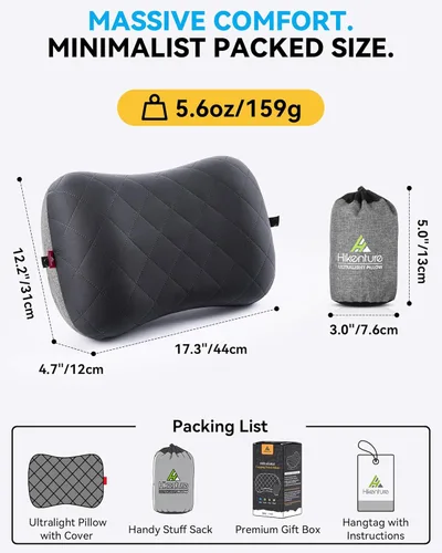 Miniatura 9 de Almohada de camping Hikenture con funda extraíble - Almohada inflable ultraligera para soporte lumbar y cervical - Almohada de mochila mejorada