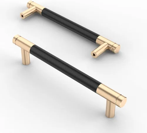 Miniatura 32 de Asidrama - Paquete de 10 tiradores para gabinete de 3 pulgadas (76mm) de color negro mate y bronce champán, manijas estriadas para gabinete