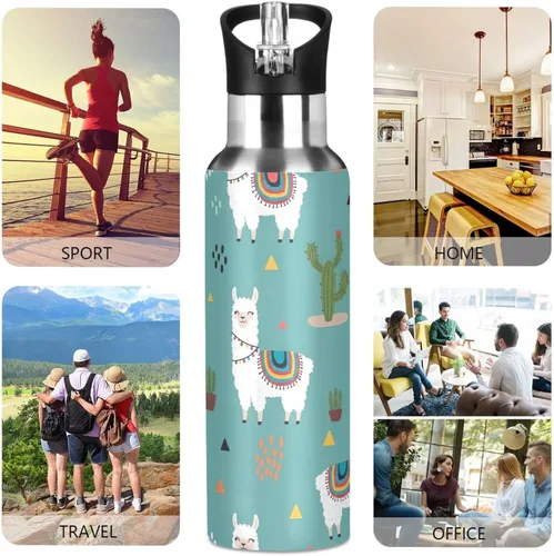 Miniatura 5 de BPA-Free Sports Water Bottle 20 Oz, Insulated Stainless Steel Water Bottle with Straw for Gym Outdoor Travel School, Cute Llamas Colorful