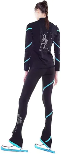 Miniatura 2 de Chaqueta de patinaje artístico en espiral, pantalones de forro polar para niñas, pantalones negros para mujer, Negro