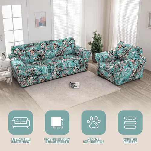 Miniatura 6 de Lamberia Funda de sofá estampada de alta elasticidad, Fundas elásticas para sofá de 2 piezas, Funda elástica para sillón con una funda de cojín Verde