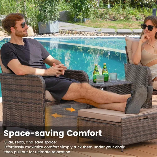 Miniatura 3 de UDPATIO Muebles de balcón - Silla de patio al aire libre con otomana para espacios pequeños, juego de muebles de patio de mimbre de 5 piezas