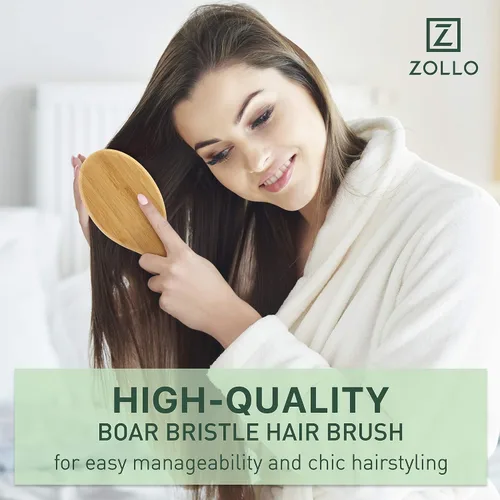 Miniatura 8 de Cepillo de cerdas de jabalí natural para mujeres, hombres y niños; cepillo desenredante seco y húmedo mejora suavemente el brillo, suaviza