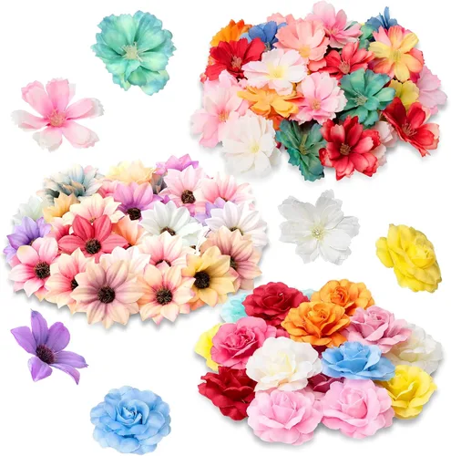 Hoteam 100 cabezas de flores artificiales decorativas, pequeñas artesanías florales sintéticas, mini margaritas y ciruelas para bodas, pasteles, Día