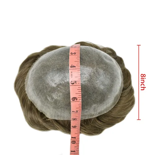 Miniatura 5 de Toupee Men Hairpiece Full Poly Toupee para hombres Cabello humano 77 colores PU inyección Mens Toupee sistema de reemplazo de cabello humano