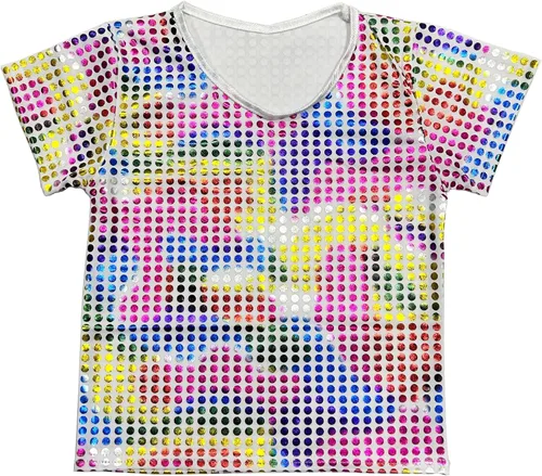 Miniatura 3 de Camiseta brillante de manga corta para niños y niñas, estilo hip hop, jazz, danza, festival, fiesta, blusa suelta