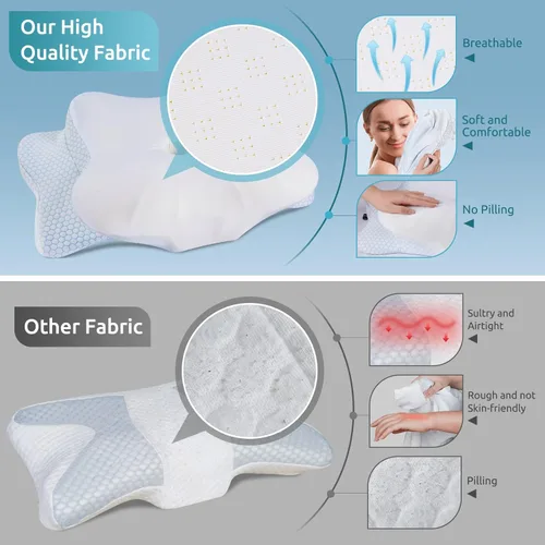 Miniatura 7 de DONAMA - Almohada cervical ortopédica para alivio de dolor del cuello, espuma viscoelástica contorneada, soporte ergonómico para dormir de lado, Azul