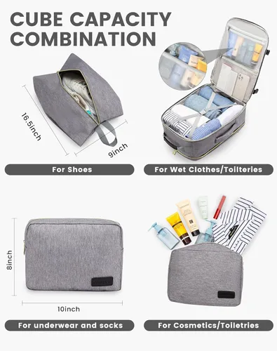 Miniatura 5 de LOVEVOOK Mochila de Viaje Grande para Mujeres Equipaje de Mano Mochila Bolsas de Artículos Personales Esenciales, Mochilas de viaje Gris-beige-negro