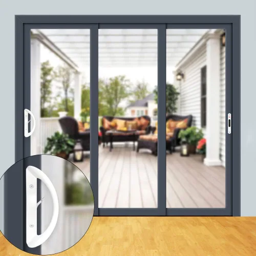 Miniatura 7 de ALLYWASAI Juego de manijas de puerta corredera de patio con cerradura de muesca, cilindro de llave y retén, juego de cerradura de manija de Blanco