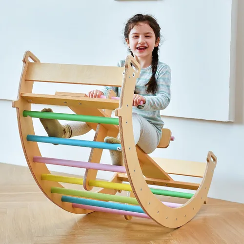 Miniatura 7 de Avenlur Bailis Ultimate 3-en-1 Juego de Juego para Niños - Tira y Afloja, Arco de Escalada y Balancín - Juguetes de Escalada Waldorf y Montessori