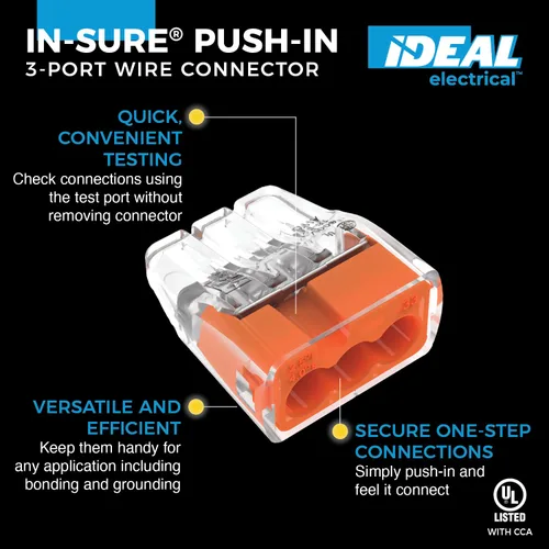 Miniatura 2 de IDEAL Electrical 30-1333S - Conector de 3 puertos a presión, color naranja, (10 unidades)