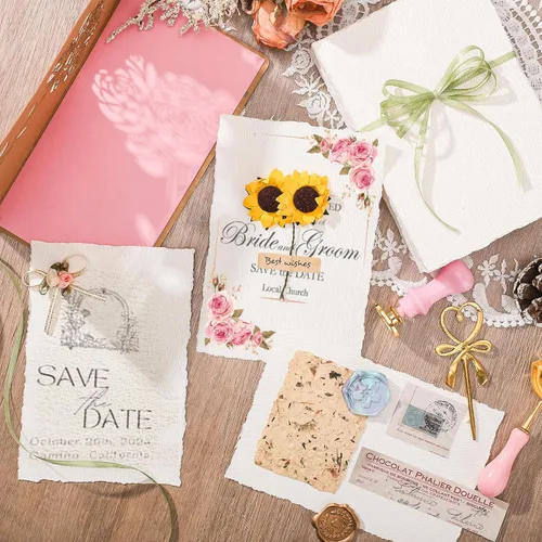 Miniatura 7 de 100 hojas de papel de borde deckled de 5 x 7 pulgadas, papel hecho a mano de 160 GSM, papel de acuarela áspero/texturizado para invitaciones