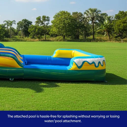 Miniatura 5 de HeroKiddo Tobogán acuático inflable de brisa tropical de 15 pies con piscina y soplador adjuntos, vinilo 100% PVC de 23 pies de largo, resistencia
