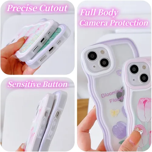 Miniatura 4 de Funda compatible con iPhone 11 transparente con diseño floral para mujeres y niñas, bonita funda estética de flores onduladas, suave a prueba