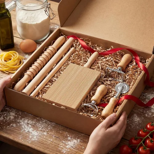 Miniatura 6 de Tioncy Juego de 7 piezas de herramientas para hacer pasta con tabla de gnocchi de madera, sello para raviolis, fabricante de raviolis y rodillo