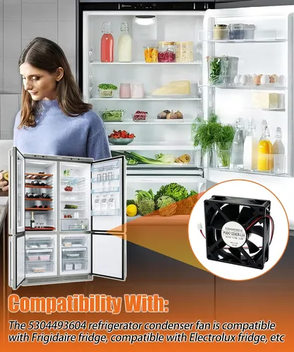 Miniatura 2 de 5304493604 Ventilador de condensador para refrigerador con junta se adapta a Frigidaire Electrolux Refrigerador Reemplazar 242119401 3276439