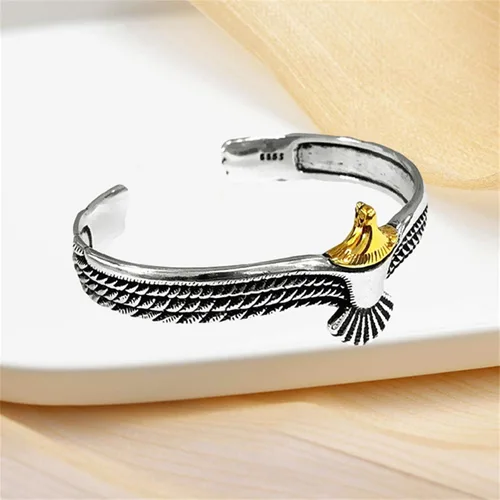 Miniatura 2 de Brazalete de águila vintage Rock Punk Animal brazalete de extremo abierto brazalete brazalete de metal chapado en oro pulsera de águila para hombres