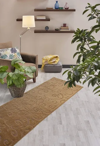 Miniatura 4 de Alfombra antideslizante de pasillo de longitud personalizada, Scroll Marrón Beige, 66 cm x 244 cm, se vende y se cotiza por pie Pergamino beige