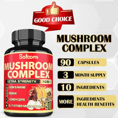 Miniatura 5 de Satoomi Complejo de suplementos de hongos 10 en 1 - Melena de león, Cordyceps, Reishi, Chaga - Suplementos cerebrales para la memoria