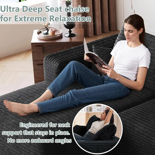 Miniatura 4 de Sofá modular de 95 pulgadas con otomana, moderno sofá nube de pana con asiento profundo, sofá sin hueso tapizado de 3 plazas en forma de U para sala