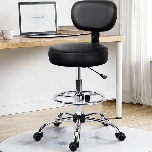 Miniatura 7 de KLASIKA Silla giratoria de dibujo con soporte trasero y reposapiés ajustable, silla de escritorio de oficina multiusos para bar, cocina, tienda